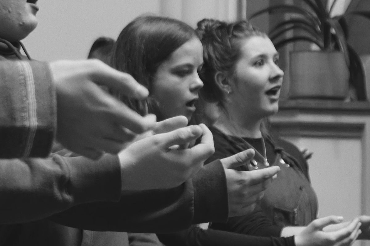 The Opera North Youth Company performing in a synagogue in Prague. Photo credit Nova Media